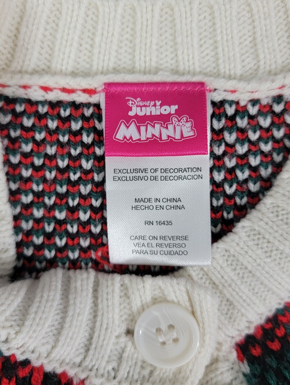 Disney Minnie Mouse Holiday Sweater 4T | Red Green Plaid Knit Christmas Cardigan - Picture 5 of 9